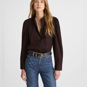 New Plus Size Madewell Puff Sleeve Button Up Shirt in Molasses Size 3X